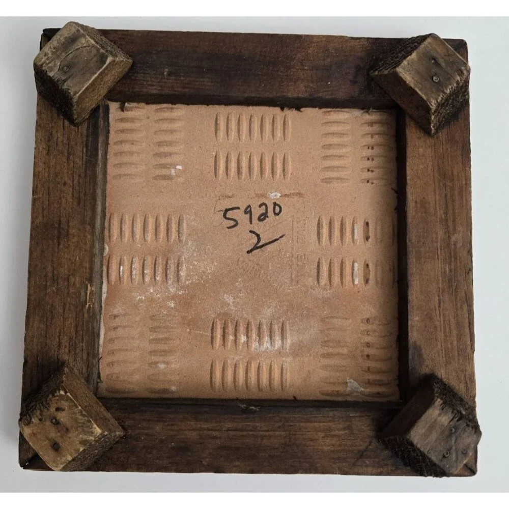 Vtg Italian Blue Floral Art Ceramic Tile Trivet Carved Wood Frame 7.75"x7.75" - Picture 3 of 6